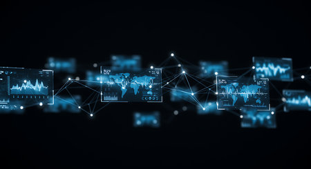 Background image with media icons on media screen against black background 3D renderingの素材