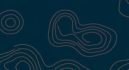 A visually appealing abstract pattern showcasing topographic map contours in a seamless design against a dark teal backdrop The gentle curves and subtle variations in line thickness create a sophisticated and modern aesthetic The pattern is versatile and ideal for use in graphic design projects wallpaper backgrounds and textile prints It evokes a sense of exploration geography and contemporary style adding a touch of artistry and intrigue to any application The seamless nature ensures endless repeatability without visible seams making it perfect for large scale projects and surfacesの素材
