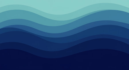 This abstract background features a gradient of wavy shapes in various shades of blue from light teal to dark navy The smooth curves create a fluid and dynamic feel perfect for website design presentations graphic design projects or as a decorative element The different tones of blue provide depth and dimension to the overall design making it visually appealing and versatile for a wide range of creative applicationsの素材