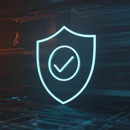 A digital rendering of a security shield illuminated with a bright turquoise glow stands against a dark technological backdrop Inside the shield is a circle containing a prominent check mark also glowing in the same vibrant hue The background resembles a circuit board with fine lines suggesting a complex digital network This image represents cybersecurity data protection and the integrity of computer systems It conveys a sense of safety and trust in digital environments symbolizing robust digital defense mechanismsの素材