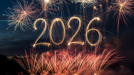 Happy new year 2016 written with Sparkle firework and bokeh backgroundの素材