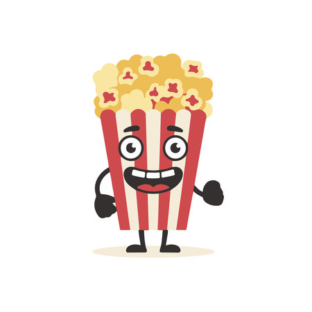 Cute Popcorn Cartoon Mascot Character. Vector Illustrationのイラスト素材