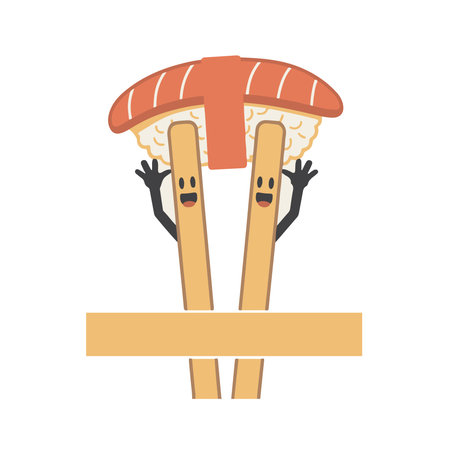Sushi Japanese food on chopsticks. Vector illustration in flat styleのイラスト素材