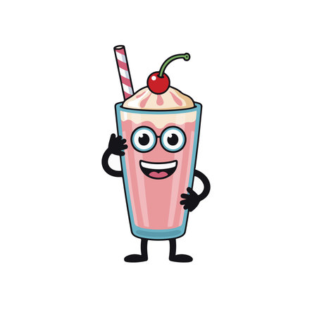 Milkshake with cherry on a white background. Vector illustration.のイラスト素材