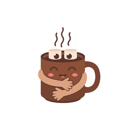 Coffee mug with hot chocolate and marshmallow. Vector illustration.のイラスト素材