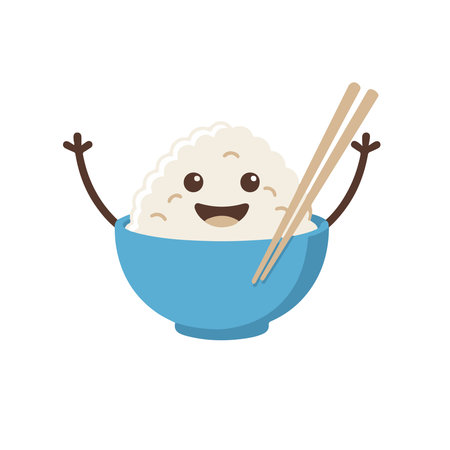 rice in bowl with chopstick kawaii character vector illustration designのイラスト素材