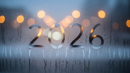 rainy window with bokeh lights backgroundの素材