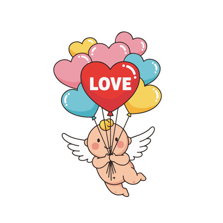 cute cupid with balloons helium and heart vector illustration designiconのイラスト素材