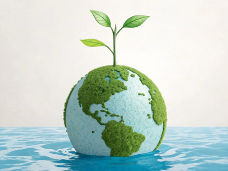 Eco-Friendly Earth Illustration with Leaf Sprout Symbolizing Global Sustainability and Nature Conservationの素材