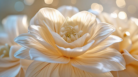 Beautiful white dahlia flower on bokeh background.の素材