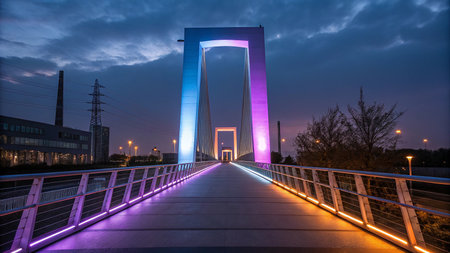Pedestrian bridge over the river in the evening. Russia.の素材
