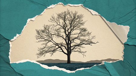 tree on paper background with space for your text. vintage style.の素材