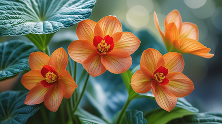 Beautiful orange flowers on a blurred green background, close-upの素材