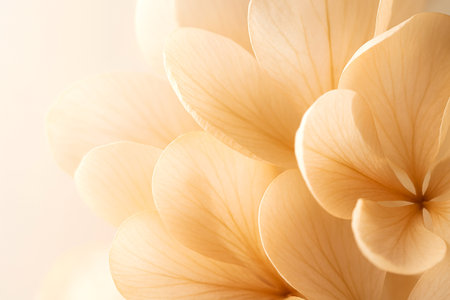 Close up of flower petals on white background, soft focus.の素材