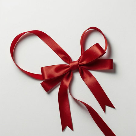 Red ribbon and bow isolated on white backgroundの素材
