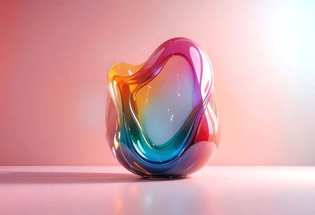 Abstract colorful glass shape on pastel background. 3d render illustrationの素材
