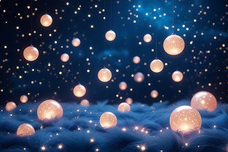 Christmas and New Year background with lights and balls. 3d renderingの素材