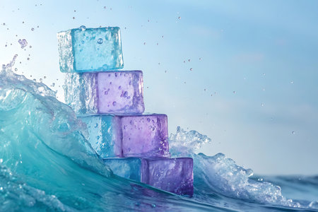 ice cubes floating in the sea. 3d illustration. Abstract background.の素材