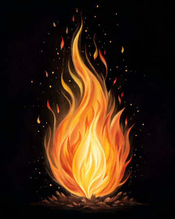 Fire flames isolated on black background. Vector illustration for your design.の素材