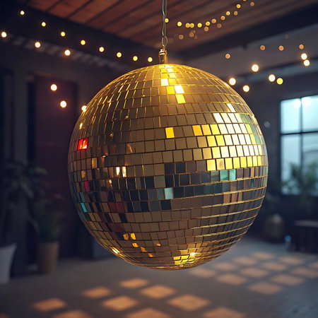 Disco ball in the interior of a cafe. 3d renderingの素材