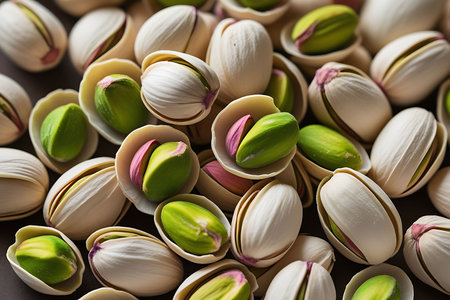 Pistachio nuts with pistachio seeds, close upの素材