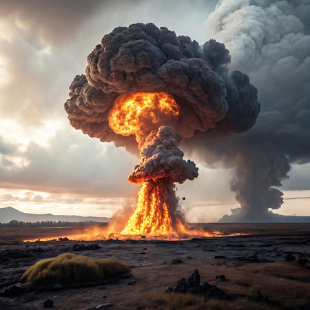 Big explosion in the sky. Dramatic scene. 3d renderingの素材