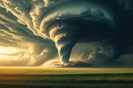 Big tornado in the sky. 3d render. Nature background.の素材