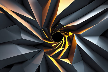 3d rendering of abstract geometric shapes in golden and black colors, computer generated imagesの素材