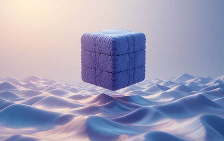 3D rendering of cubes in the snow. This is a 3d render illustration.の素材