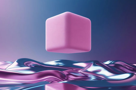 3d render of pink cube on blue background. 3d renderingの素材