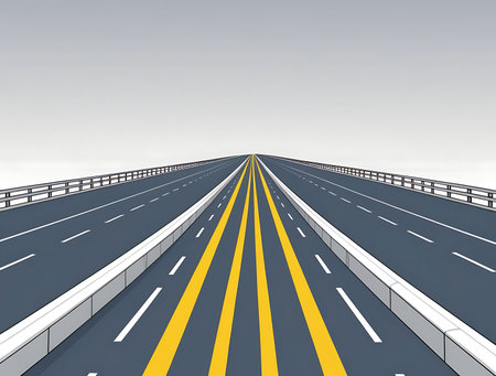 3d illustration of highway overpass with yellow lines on sky backgroundの素材