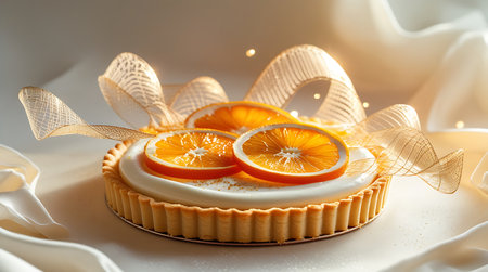 Elegant Orange Tart with Whipped Cream and Spun Sugar â Gourmet Dessert Photographyの素材