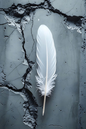 Elegant White Feather on Textured Surface â Minimalist Nature Photographyの素材