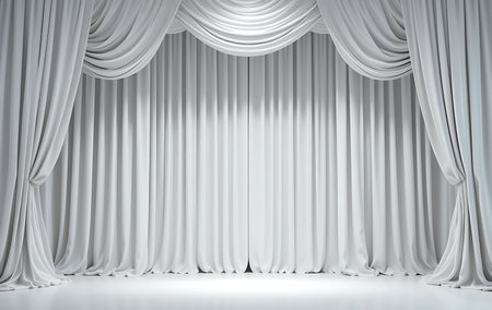 Elegant White Draped Curtains â Luxurious Fabric Backdrop for Interior Design and Photographyの素材