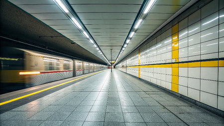 Empty subway station in Shanghai, China. Long exposure shot with motion blur.の素材
