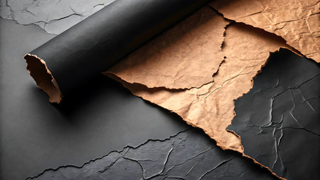 Pieces of burnt paper on a dark background. Toned.の素材