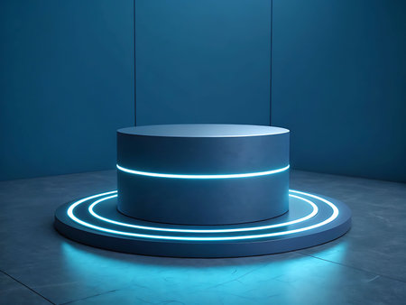 Futuristic Illuminated Podium with Dramatic Blue Lightingの素材