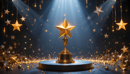 Golden Star Trophy â Symbol of Excellence, Victory, and Prestigious Achievementの素材