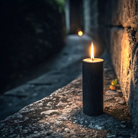 Moody Candlelit Ambiance Against Textured Stone Wall â Warm Glow & Shadowsの素材