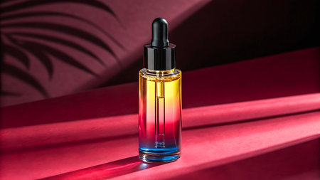 Vibrant Glass Dropper Bottle with Colorful Serum for Skincare and Cosmeticsの素材