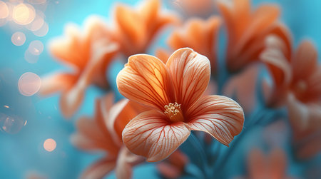 Beautiful orange flowers on a blue background with bokeh.の素材