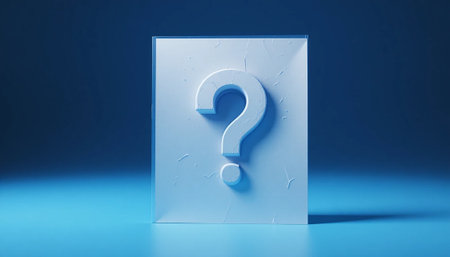 question mark on a blue background. 3d rendering, 3d illustration.の素材