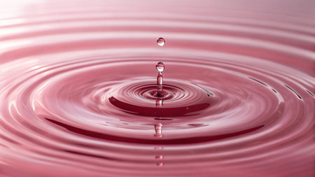 Water drop falling into water with ripples and ripples on the surfaceの素材