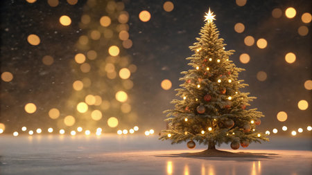 Christmas tree with bokeh background. Christmas and New Year concept.の素材