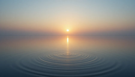 Sunset on the lake with waves and reflection in the water.の素材