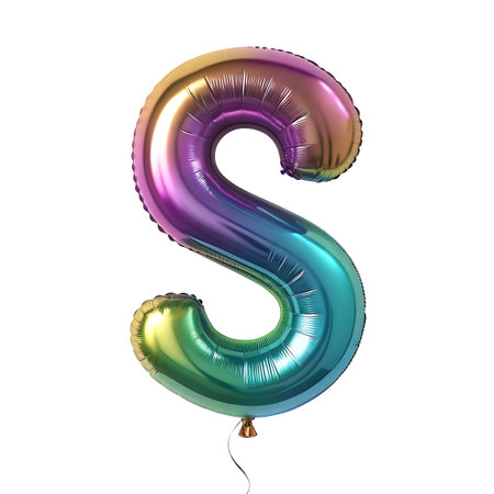 Letter S balloon font purple, gold and green. 3D Renderingの素材