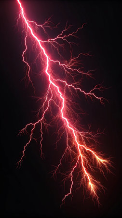 Fiery thunderbolt on dark background. Thunderstorm. Vector illustrationの素材