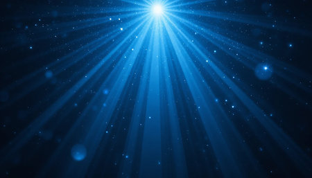 Abstract blue background with lens flare and bokeh effect. Vector illustration.の素材