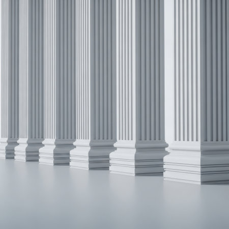 3d render, white columns, modern architecture background, blank spaceの素材