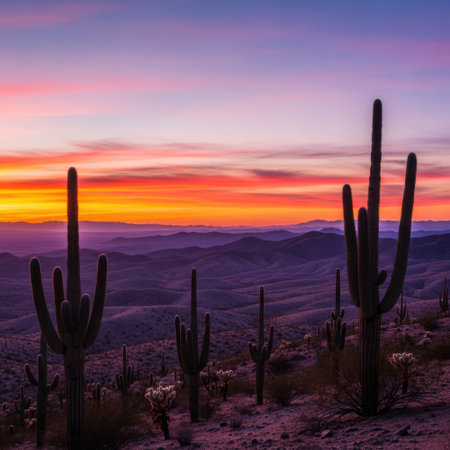 Sunset over Saguaro National Park, California, USA.の素材